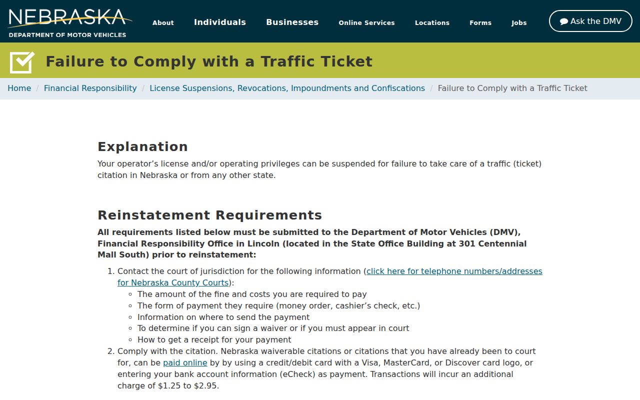 Merrick County traffic warrant search DMV compliance notice