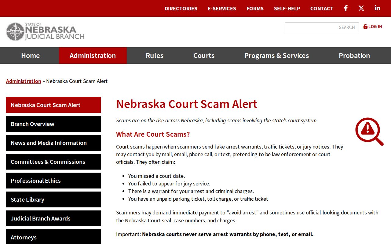 Merrick County warrant records Nebraska court scam alert