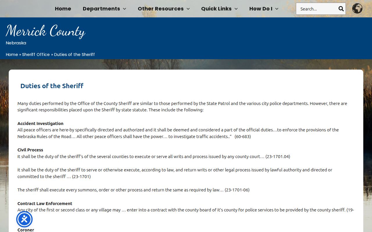 Merrick County warrant records sheriff duties and service page